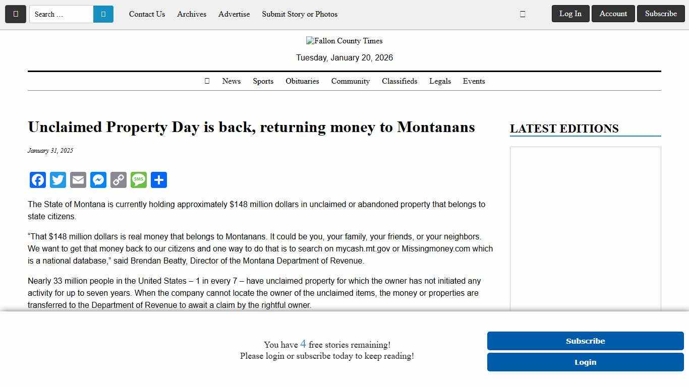Unclaimed Property Day is back, returning money to Montanans - Fallon County Times