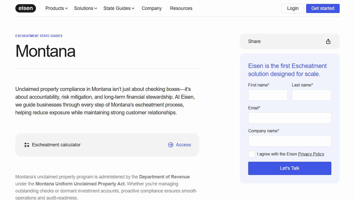 Montana Escheatment Guide | Eisen