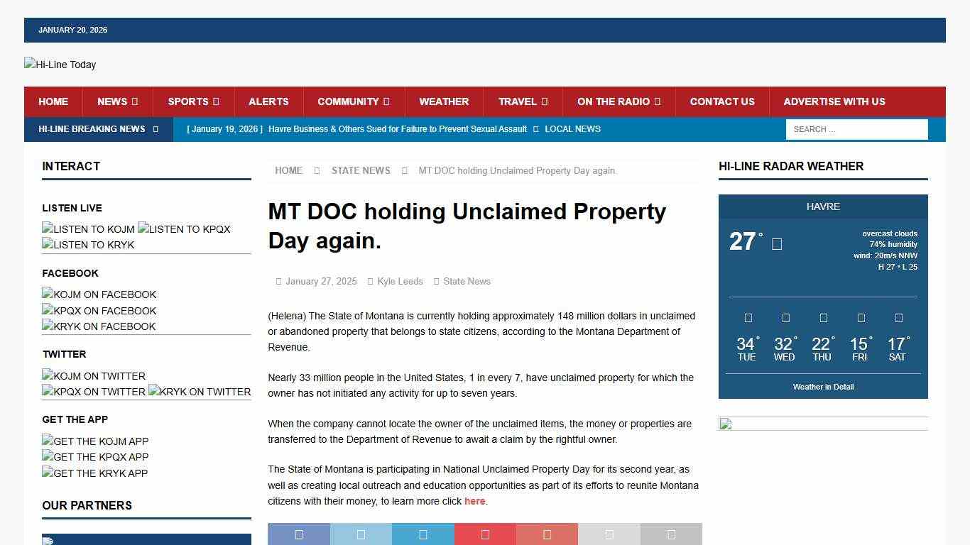 MT DOC holding Unclaimed Property Day again. – Hi-Line Today